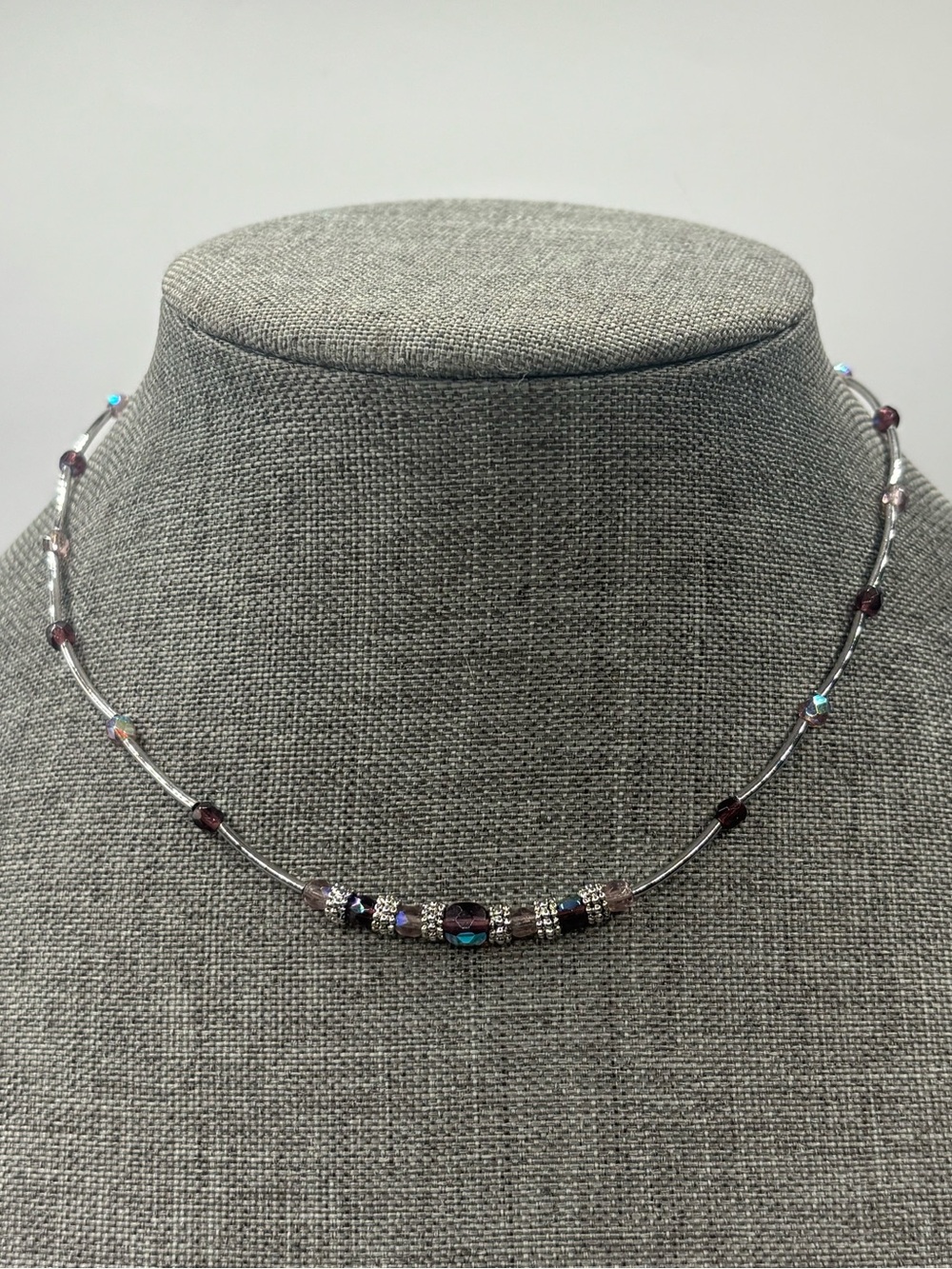 Lia Sophia Pixie Dust Collar Necklace AB Glass Purple Bead Y2K Iridescent Preppy